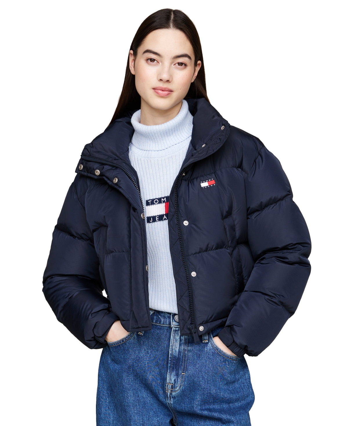 Tommy Jeans Women's Alaska Logo Flag Puffer Coat In Dark Night Navy