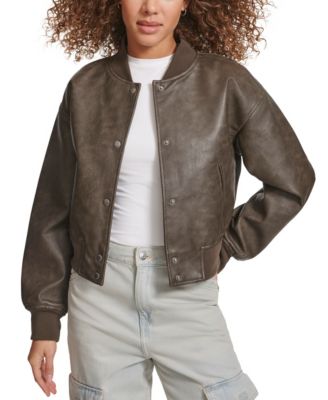 Women's Faux Leather Varsity Bomber Jacket