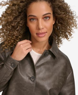 Women's Faux Leather Relaxed Vintage Look Blazer