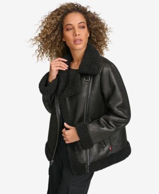 Women's Faux Shearling Asymmetrical Moto Jacket
