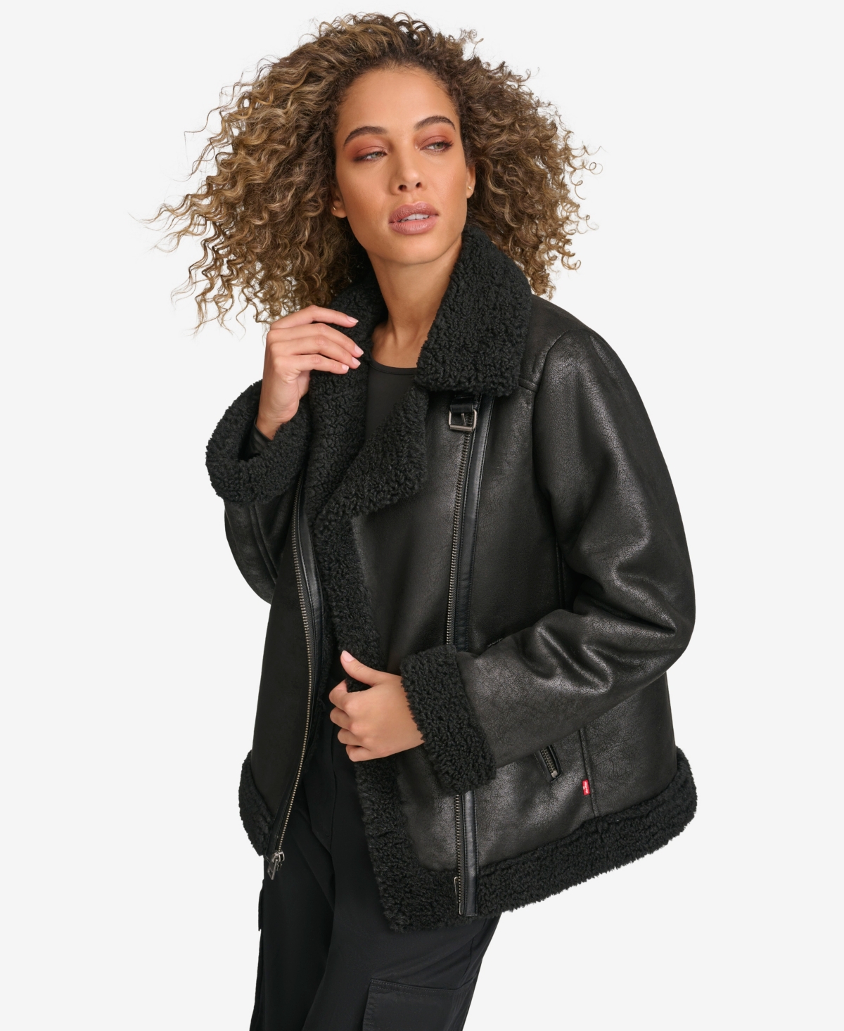Levi's Women's Faux Shearling Asymmetrical Moto Jacket In Black
