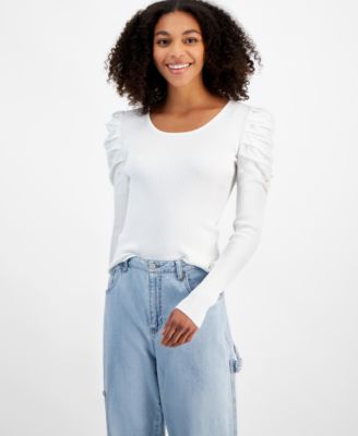 Madden Girl - Juniors' Scoop-Neck Faux-Pearl Long-Sleeve Sweater