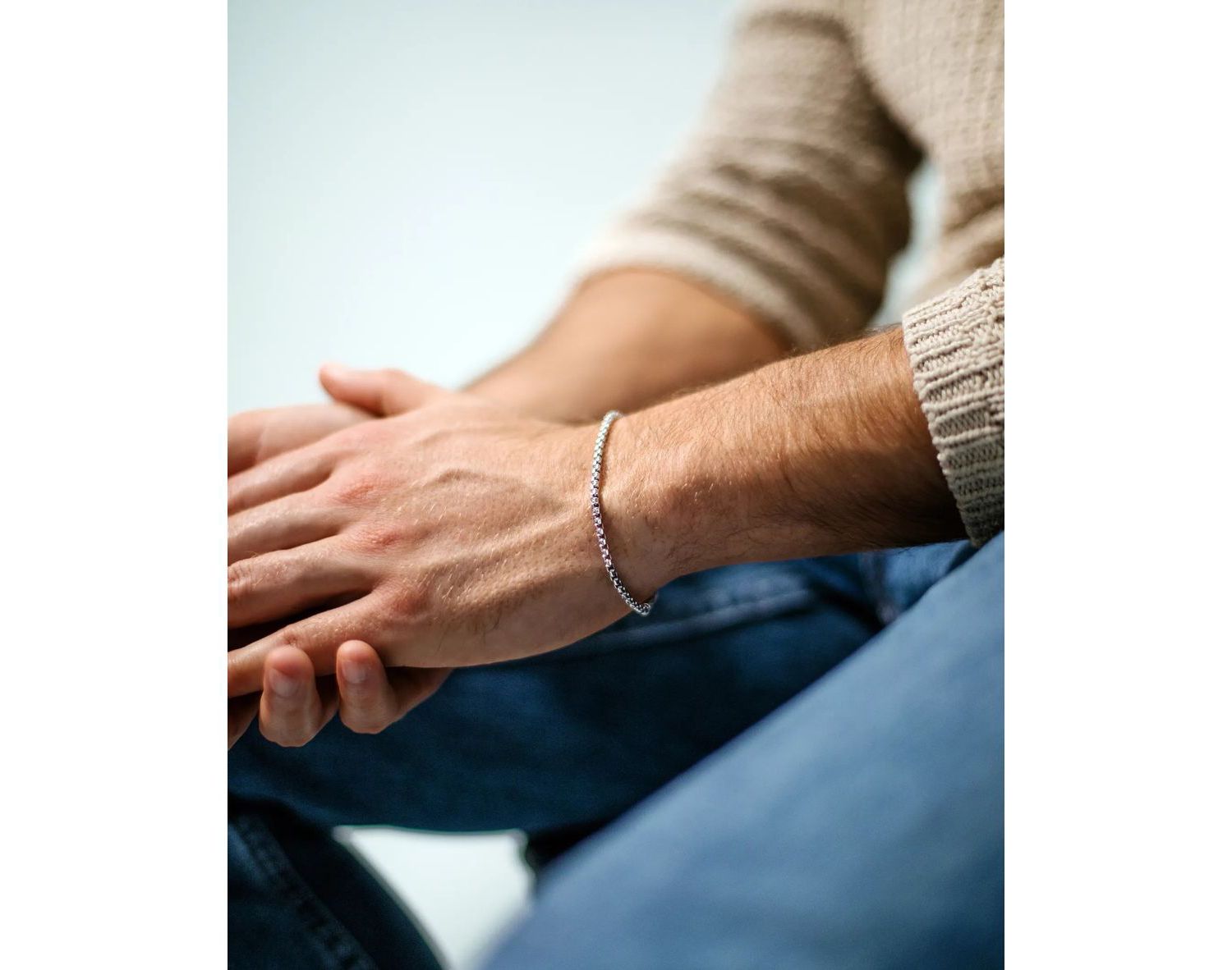 Men's Box Chain Bracelet 3mm Rhodium-Plated Sterling Silver