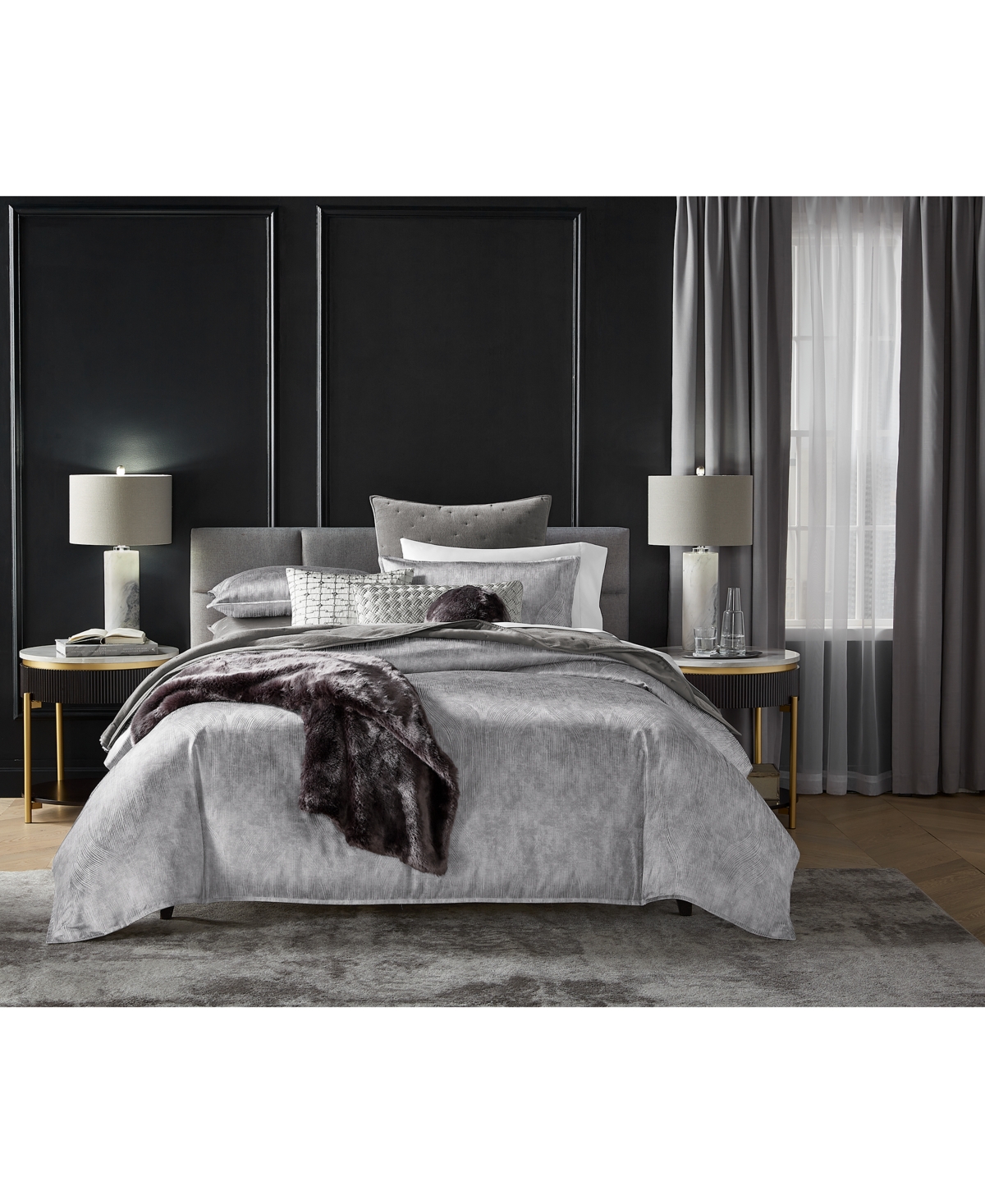Hotel Collection Linear Ogee 3-pc. Duvet Cover Set, Full/queen, Exclusively At Macy's In Silver