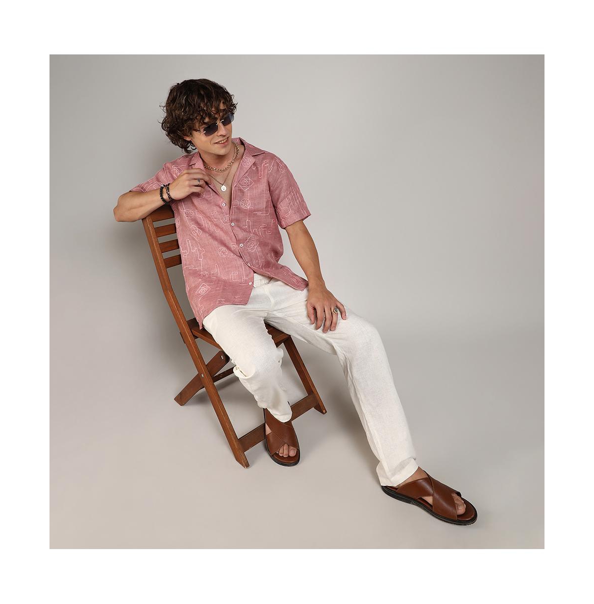 Campus Sutra Men's RougeEmbroidered Lined Shirt - Pink