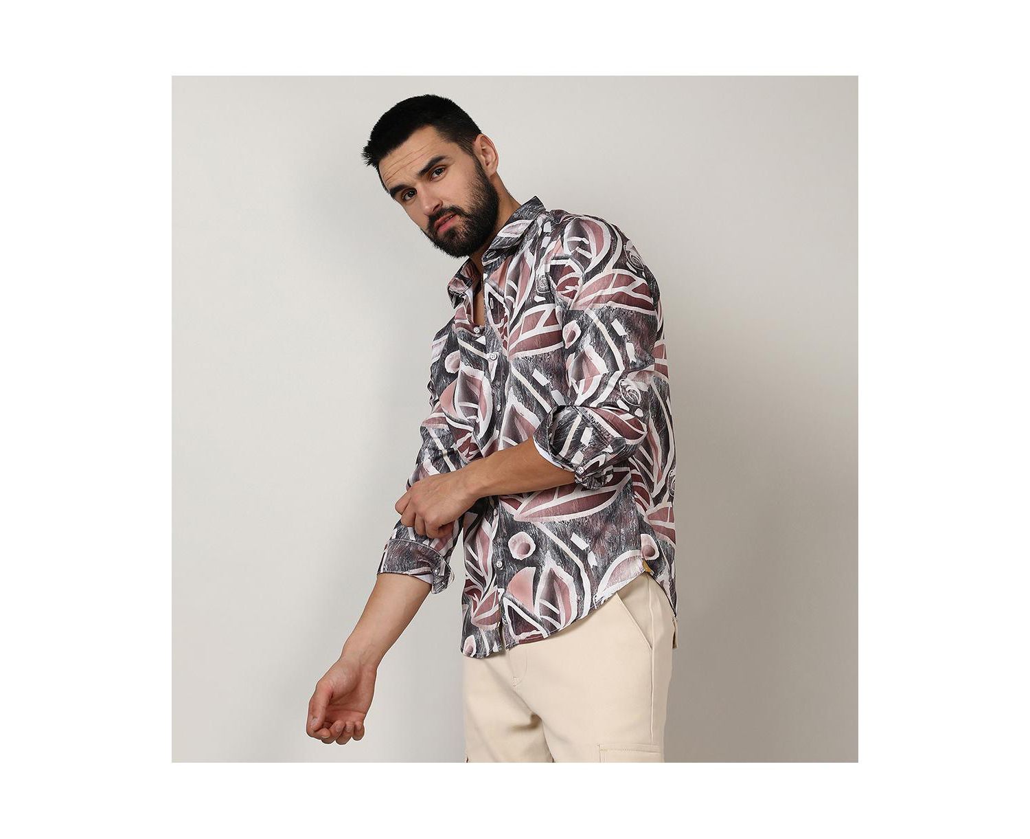 Men's Charcoal Grey & Mocha Brown Marble Foliage Shirt