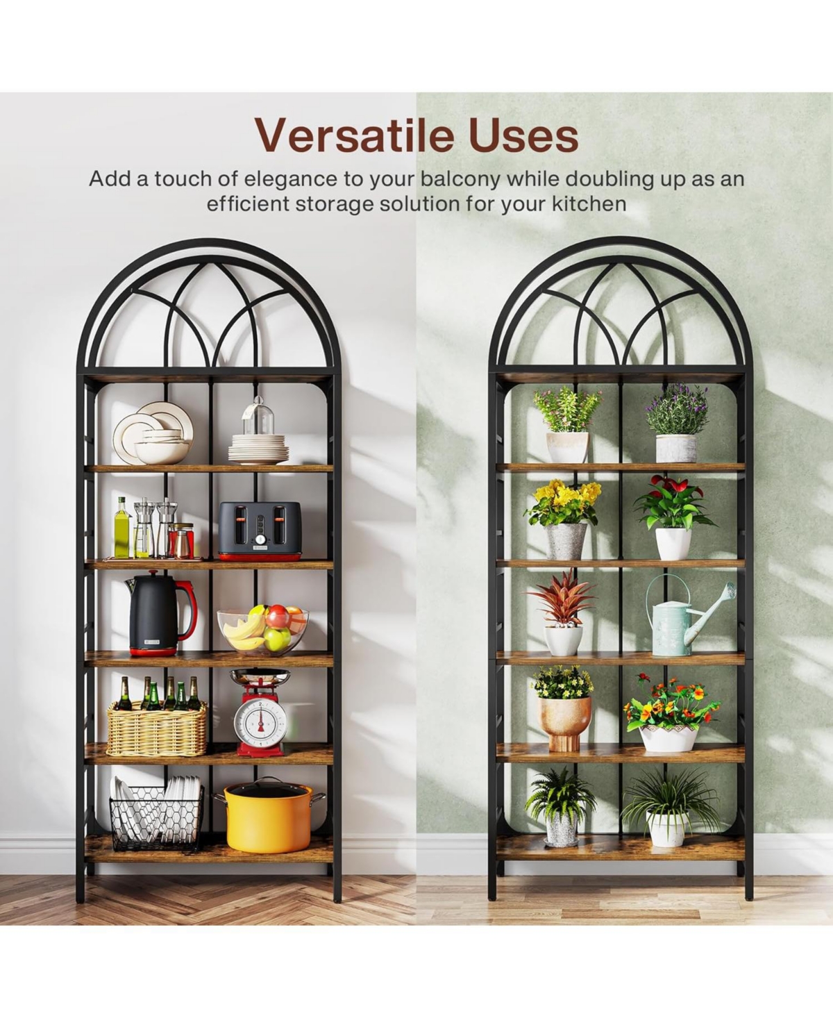 Tribesigns Bookshelf Set of 2, 6-Tier Tall Arched Bookshelves, 78.7