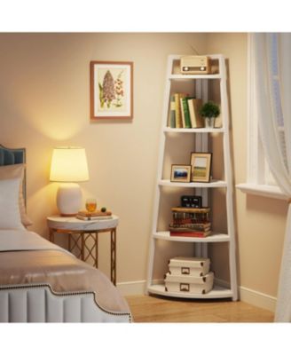 Corner Bookshelf 5-Tier Standing Shelving Unit for Living Room, Kitchen, Home Office, Indoor Plant Stand