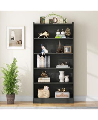 72-inch Tall Bookcase, Modern 6-Tier Black Library Bookshelf with Storage Shelves, Large Open Bookcases Wood Shelving Unit for Bedroom Living Room Office (Black)