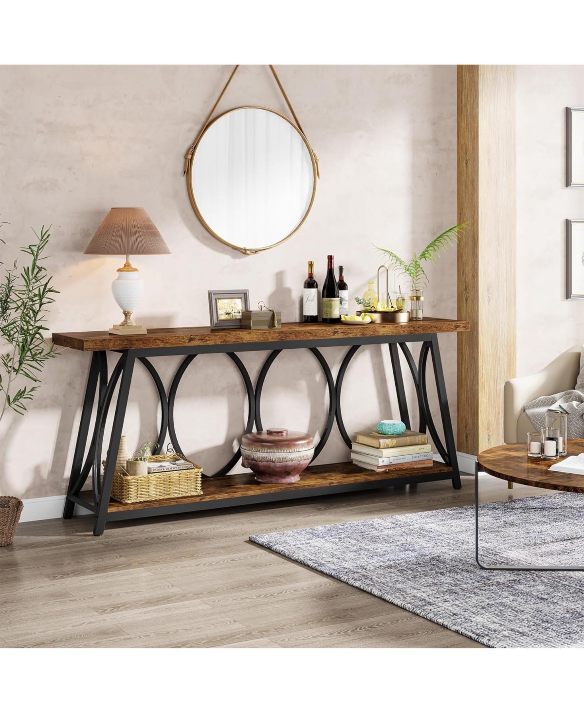 Tribesigns 70.9 inch Extra Long Console Table, Industrial Sofa Table Behind Couch with 2 Tier Storage Shelf, Narrow Entryway Hallway Accent