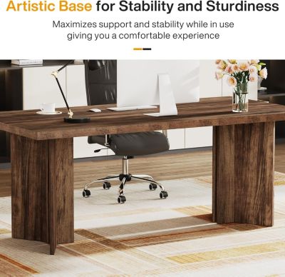 6.23 ft Conference Table, 74.8" L x 37.4" W x 29.5" H Rectangle Meeting Room Table, Modern Wood Seminar Table for Office Conference Room, Brown & White