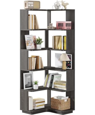 6-Tier Corner Bookshelf, 64.9 Inch Tall Bookcase with Anti-Drop Panel, Industrial Freestanding Corner Shelf Display Rack Storage Organizer