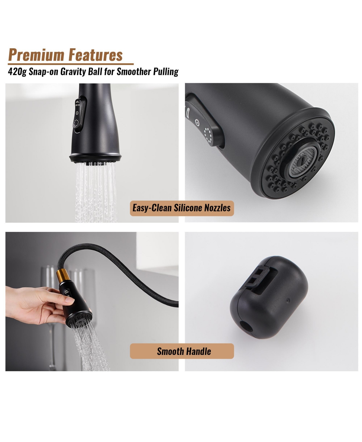 Casainc 1.8 Gpm Britt Commercial Style Pull Down Single Handle Kitchen Faucet - Matte black+brushed gold