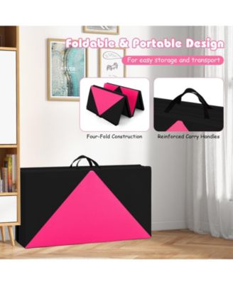 8 Feet PU Leather Folding Gymnastics Mat with Hook and Loop Fasteners-Heart Pink