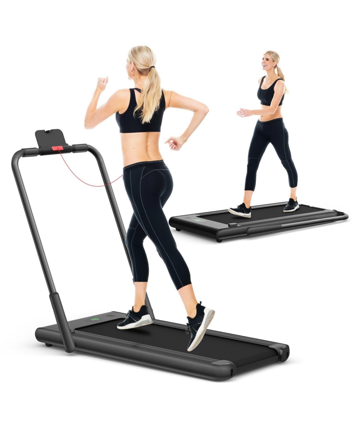 2-in-1 Folding Treadmill with Remote Control and Led Display-Black - Black