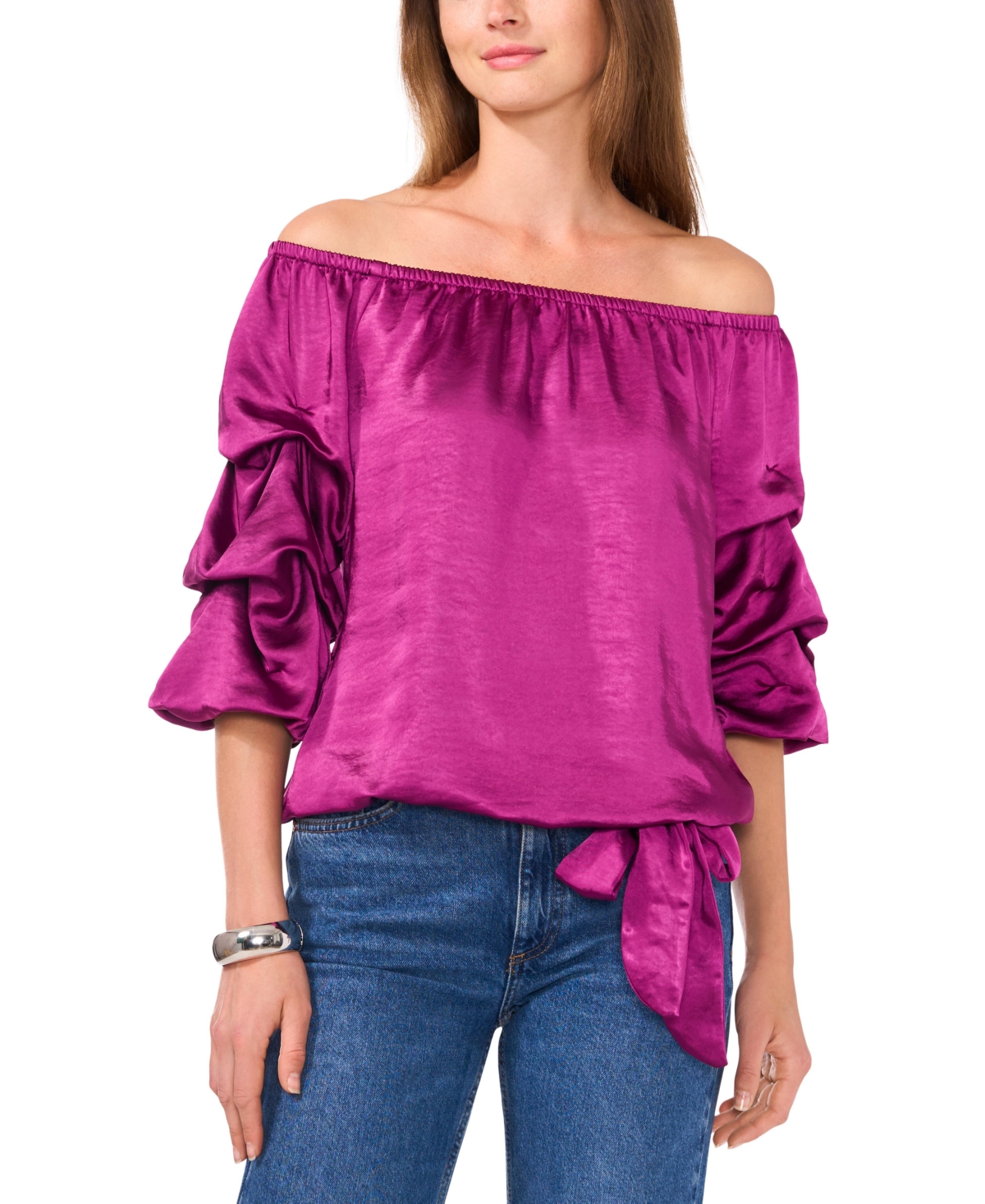 Vince Camuto Women's Off The Shoulder Bubble Sleeve Tie Front Blouse