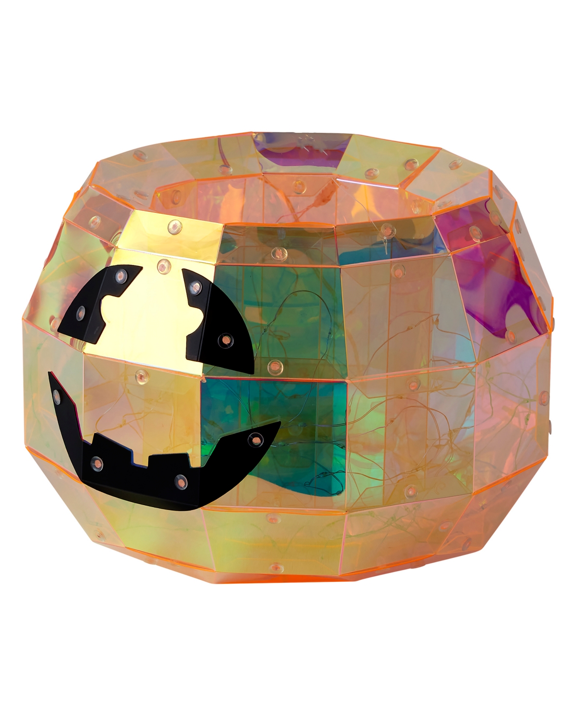 Seasonal Prismatic Iridescent Pumpkin Candy Box 8.86", Led Lights In Orange