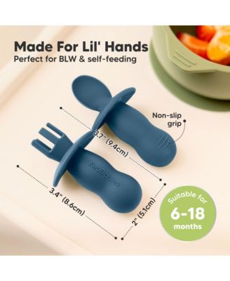 4-Pack Prep Baby Spoons & Forks Set, Self Feeding Baby Utensils 6-18 Months, Silicone BLW Baby Feeding Set, BPA-Free