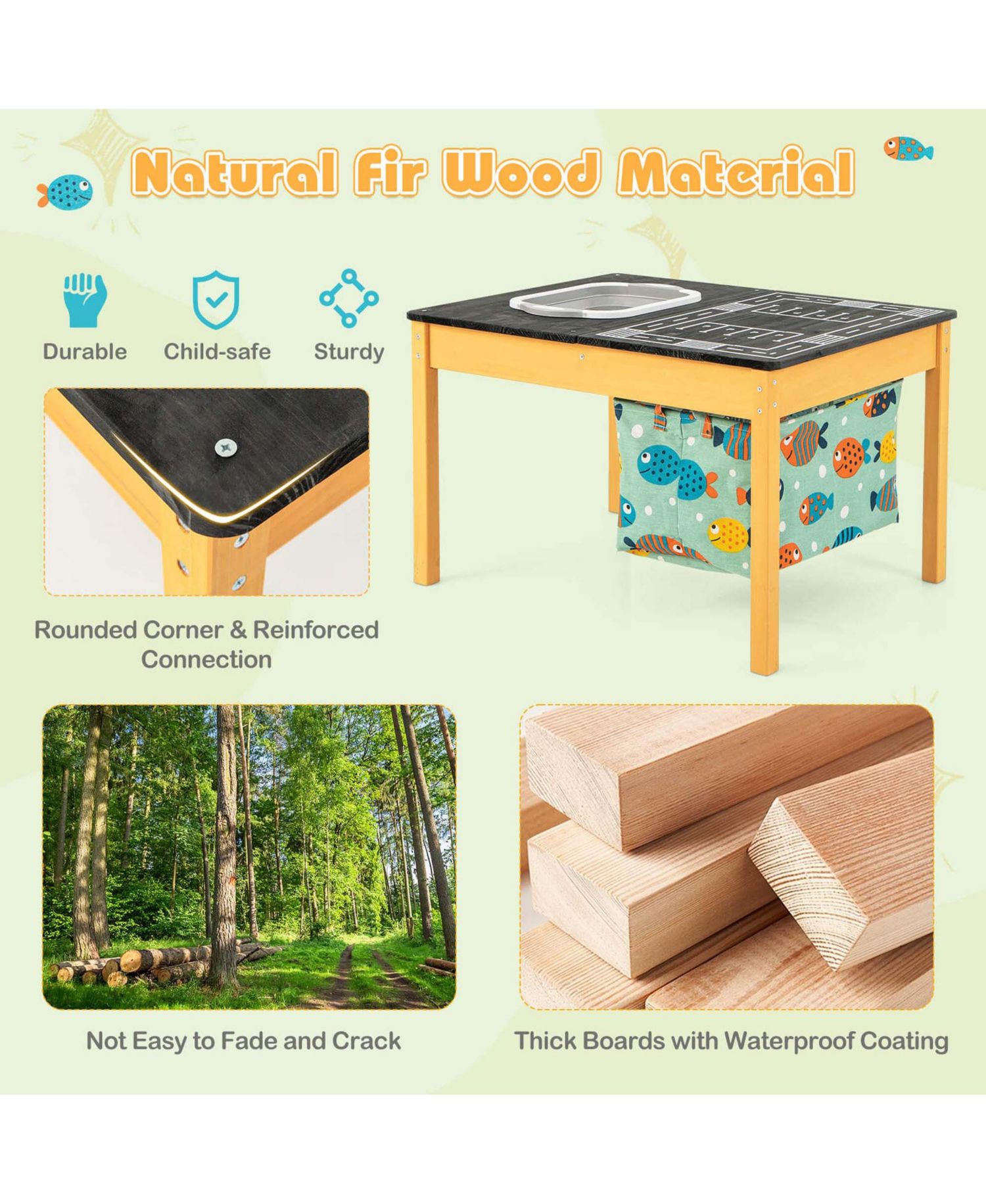 3-in-1 Kids Activity Table with Foldable Water Bin Large Capacity Storage Bag