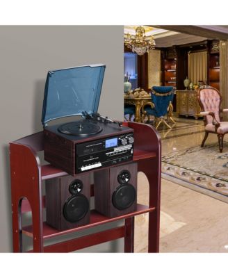 Vinyl Record Player with Speakers Turntable Bluetooth Tape Cassette CD Player Retro