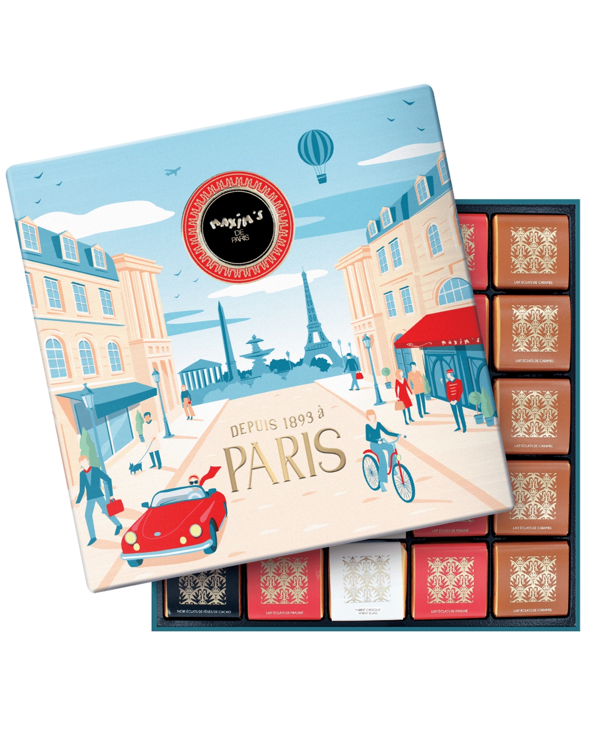 MAXIM'S DE PARIS CHOCOLATE SQUARE ASSORTMENT PARIS GIFT TIN, 50 PIECE 