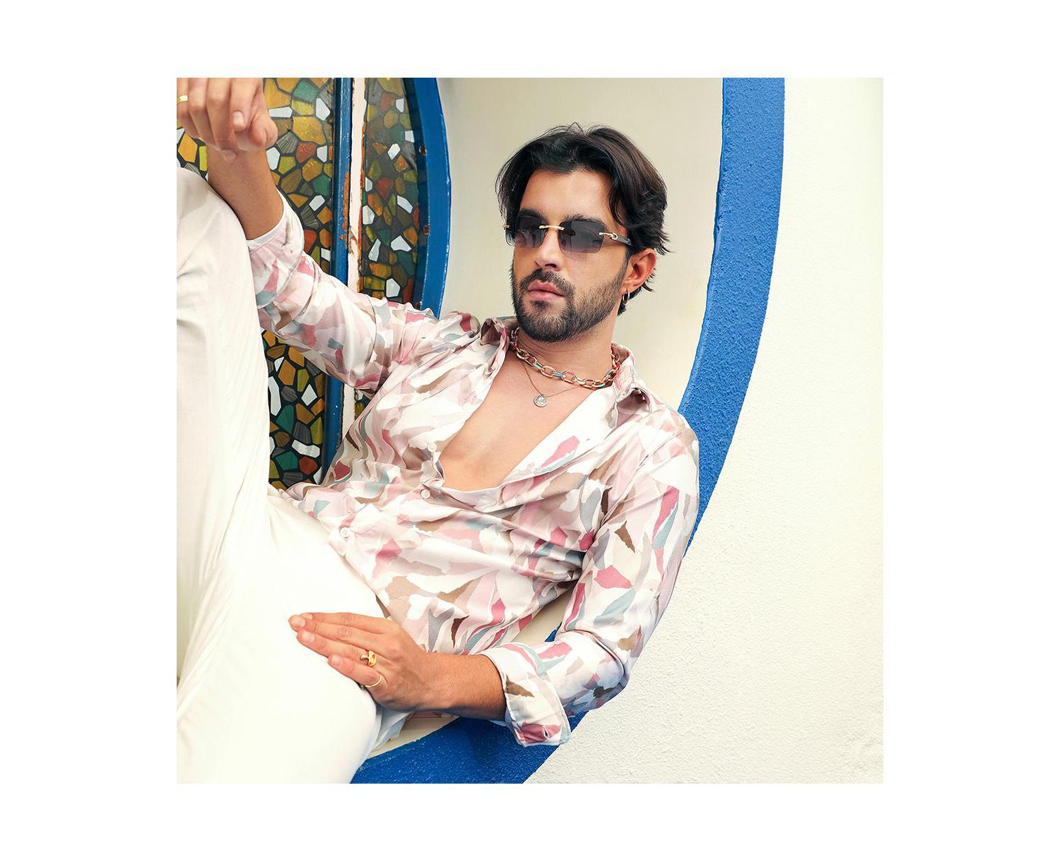 Men's Nude Pink & Ivory White Petal Block Shirt