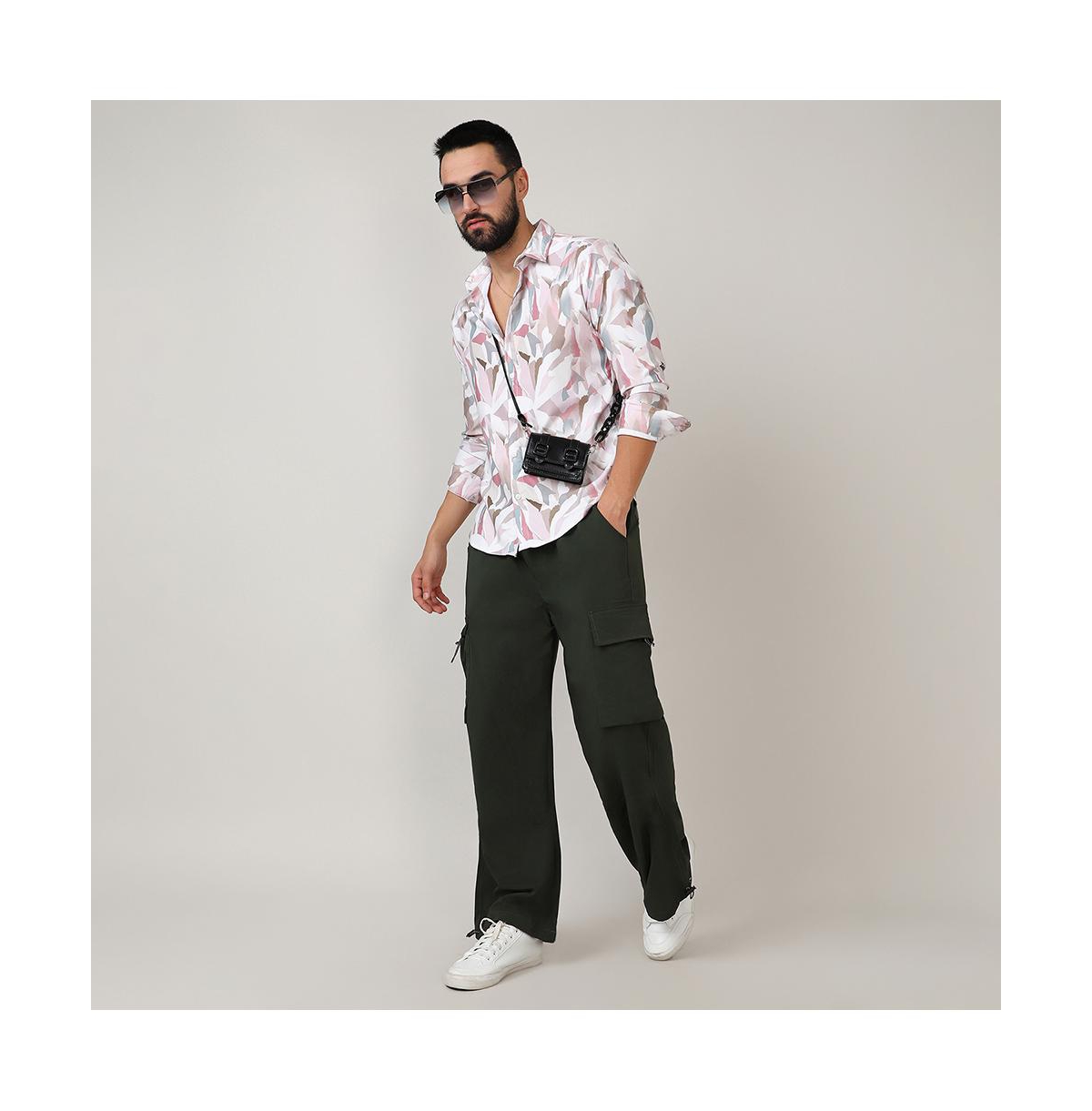 Campus Sutra Men's Nude Pink & IvoryPetal Block Shirt - White