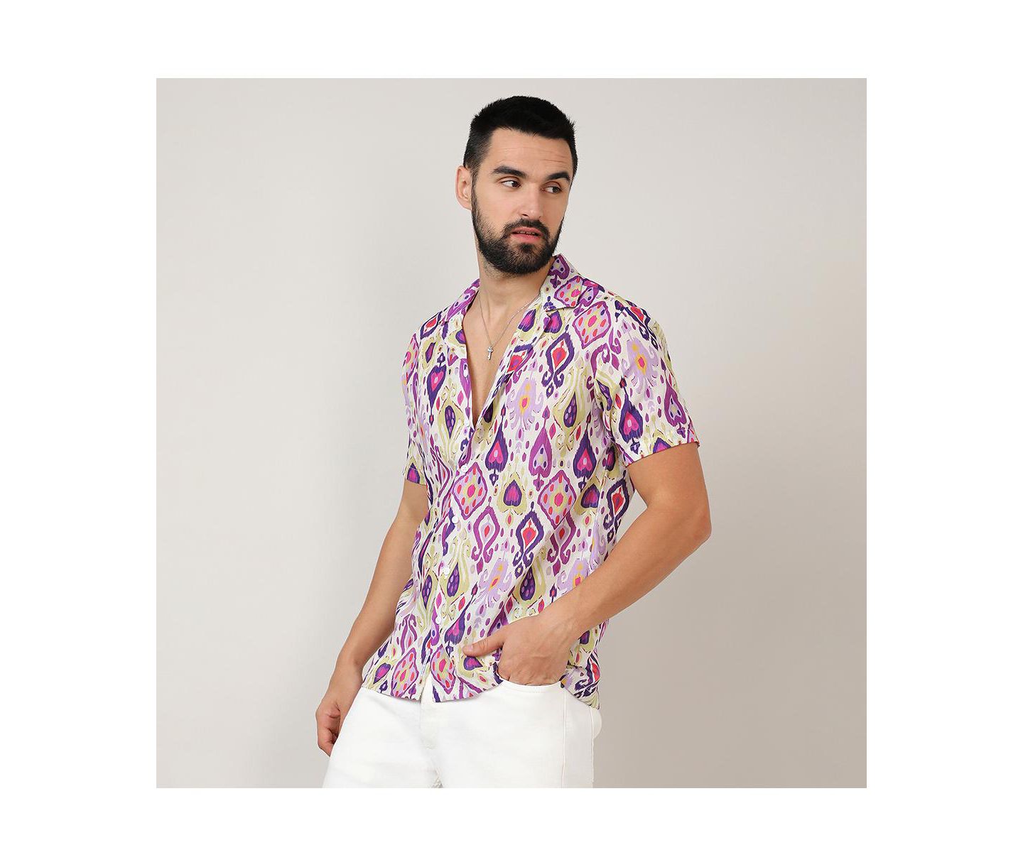 Мужская рубашка Cahoot Campus Sutra Lavender & Pear Yellow Ethnic, цвет: Жёлтый — фото 8