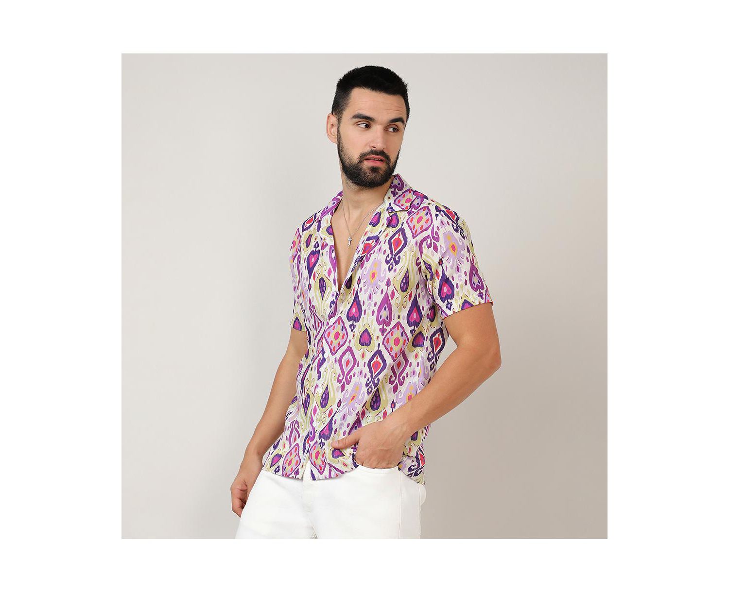 Men's Lavender & Pear Yellow Ethnic Shirt