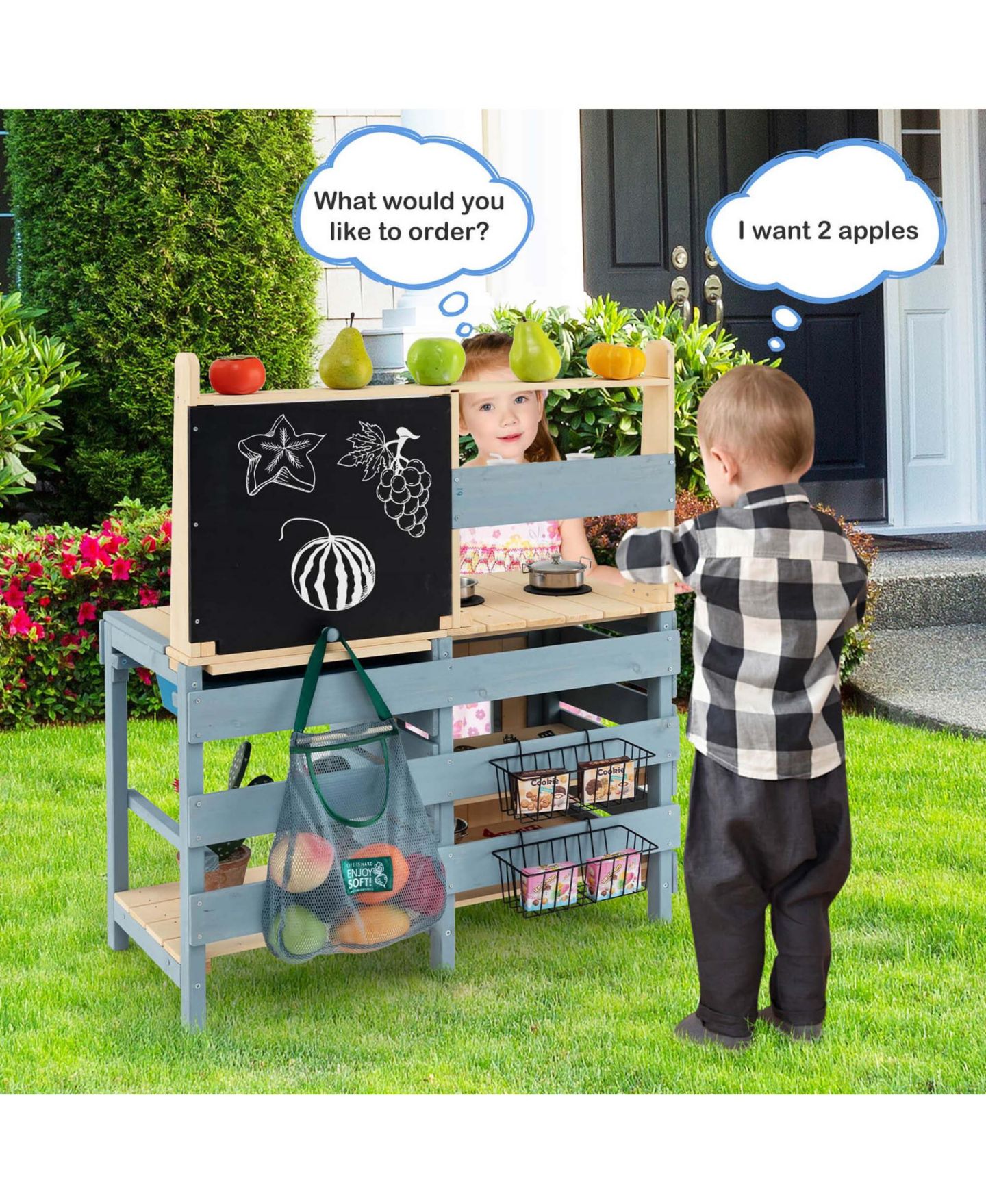 Детская игрушка Costway 2-In-1 Outdoor Mud Kitchen, от 3 лет, цвет: Синий — фото 2
