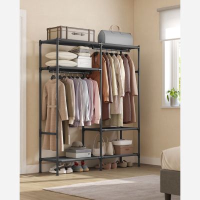 Heavy Duty Clothes Rack with Hanging Rails and Storage Shelves for Wardrobe