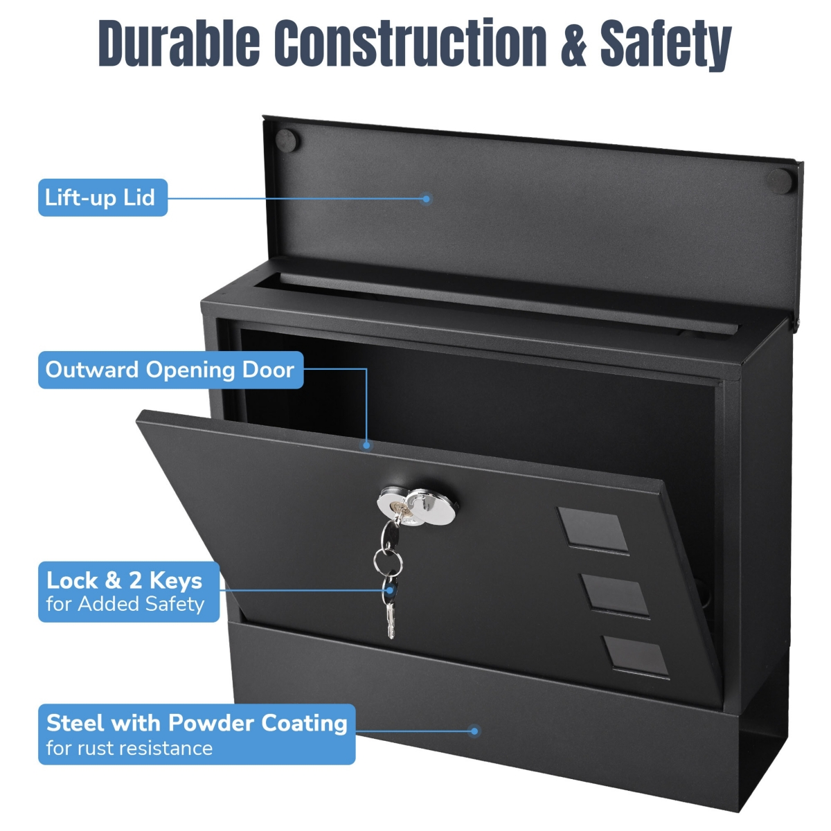 Yescom Large Wall Mount Steel Mail Box Lockable Letterbox w/ Door & 2 Keys Home Security Outdoor
