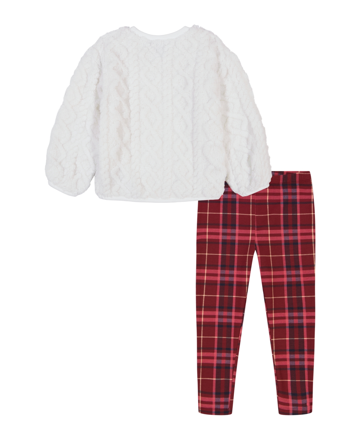Tommy Hilfiger Toddler and Little Girls Cable Sherpa Crewneck and Pattern Leggings, 2 Piece Set -Plaid