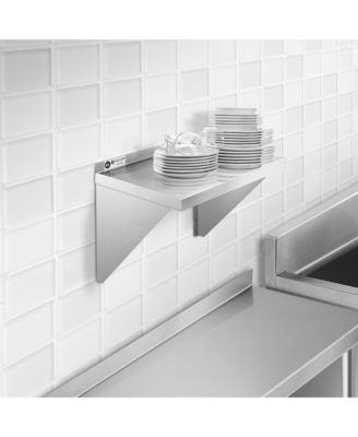 18" x 24" Stainless Steel Shelf, NSF Commercial Wall Mount Shelving w/ Backsplash, Floating Metal Mounted Shelves for Restaurant, Kitchen, Home