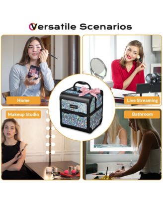 Makeup Train Case Cosmetic Organizer w/ Mirror Mermaid Silver Artist