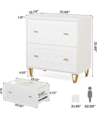 2-Drawer Lateral File Cabinet, Modern White Filing Cabinet, Large Storage Filing Cabinet Printer Stand for Home Office, White and Gold