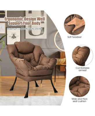 Modern Polyester Fabric Lazy Chair Single Sofa Chair w/Side Pocket