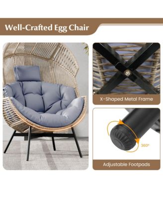 Oversized Egg Style Chair with Cushions & Headrest Heavy-Duty Metal Frame for Yard