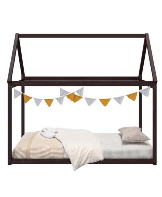 Twin House Bed Wood Frame with Roof for Kids Toddler No Box Spring