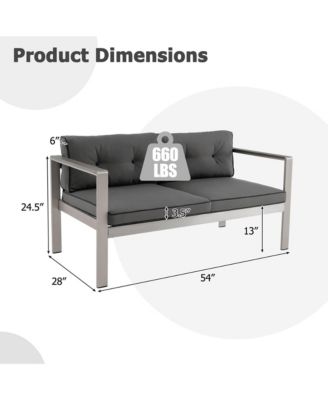 Patio Aluminum Loveseat Sofa Outdoor Chair with WPC Armrests & Cushions Backyard