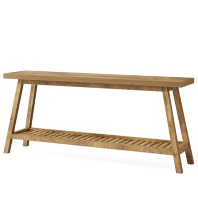 Farmhouse Console Entryway Table: 70.9 Inches All Wood Console Table for Entrance, 2 Tiers Narrow Long Behind Couch Sofa Table, Foyer Entry Table for Hallway, Living Room, Light Brown