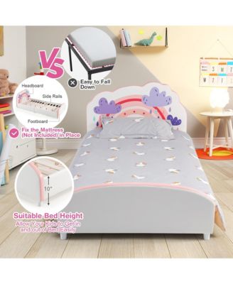 Kids Upholstered Platform Bed Children Twin Size Wooden Bed Rainbow Pattern