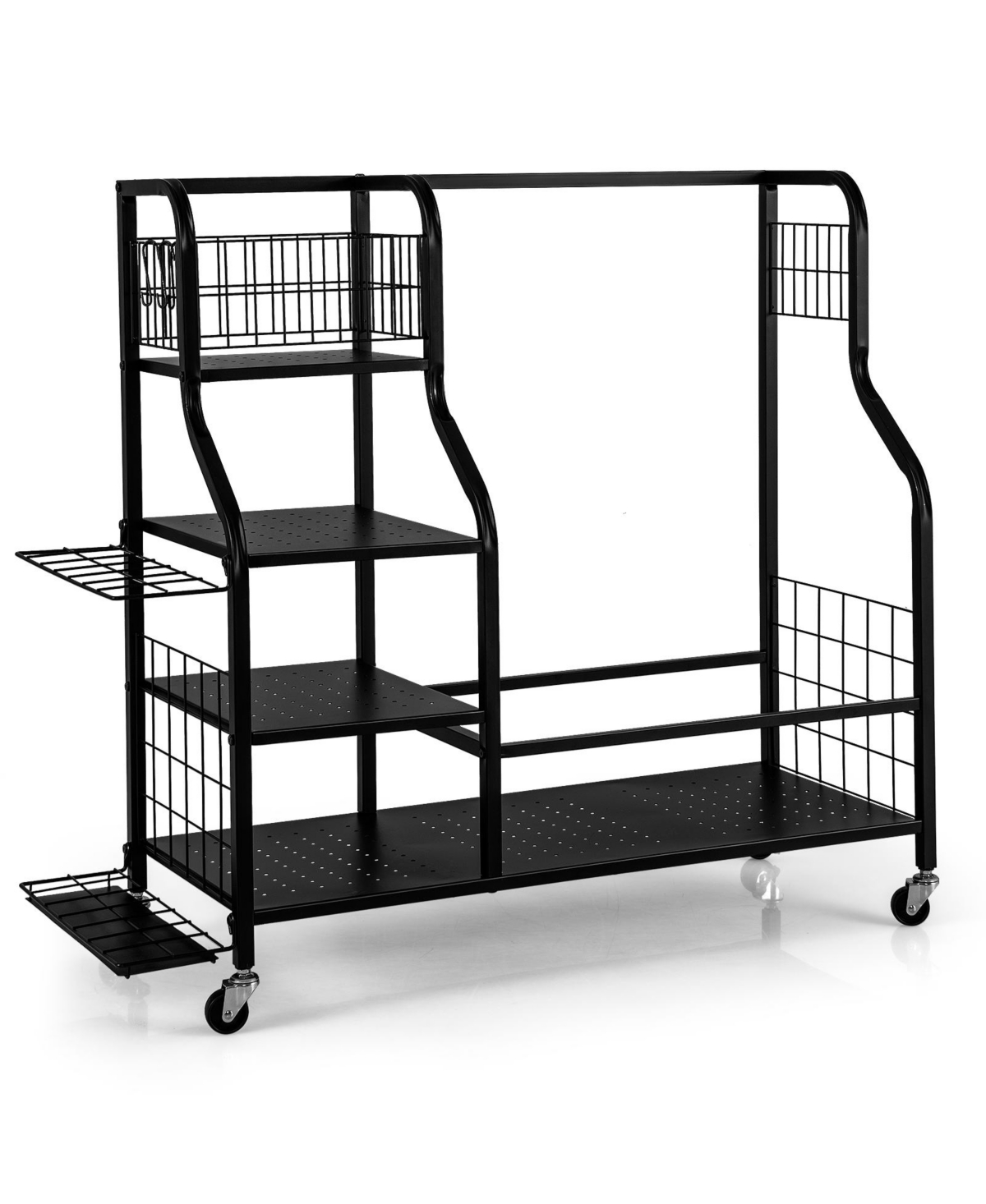 Golf Bag Organizer for 2 Golf Bags with Golf Clubs Rack and Lockable Wheels-Black - Black