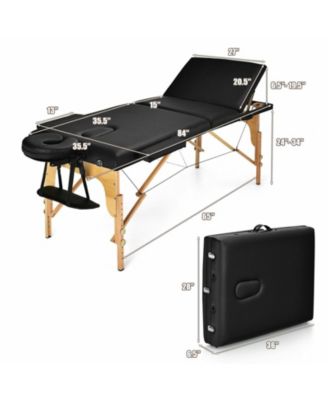 3 Fold Portable Adjustable Massage Table with Carry Case-Black