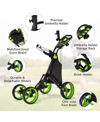 Golf Push Pull Cart with Foot Brake-Green