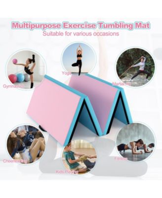 Folding Gymnastics Mat with Carry Handles and Sweatproof Detachable PU Leather Cover-Blue