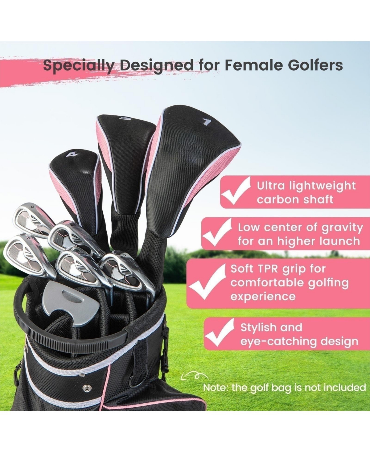 Vebreda Women's 9 Pieces Complete Golf Club Set-Pink