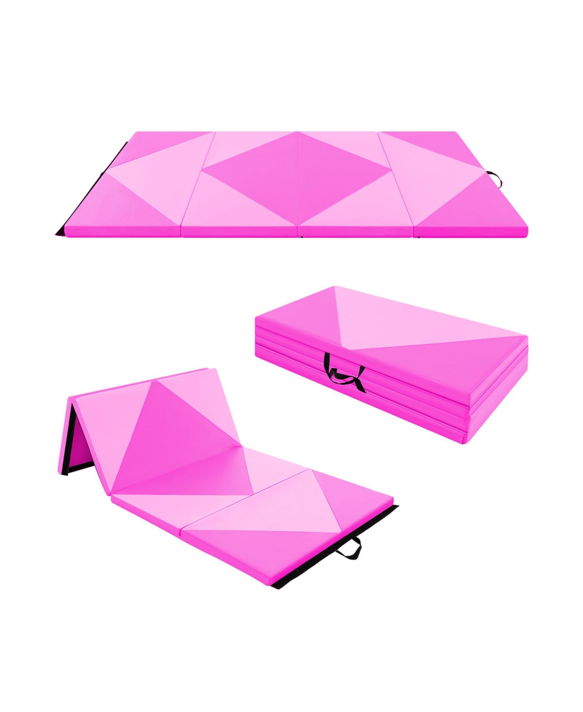 Vebreda 8 Feet Pu Leather Folding Gymnastics Mat with Hook and Loop Fasteners- Pink