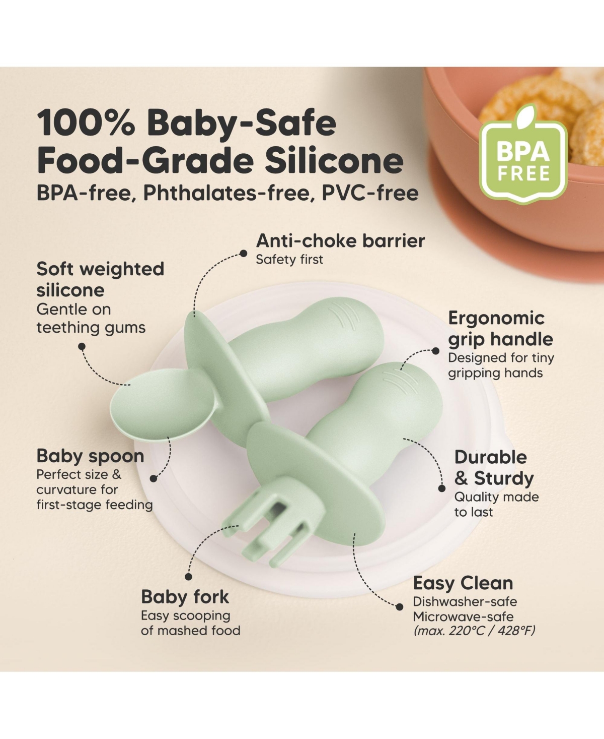 KeaBabies 4-Pack Prep Baby Spoons & Forks Set, Self Feeding Baby Utensils 6-18 Months, Silicone Blw Baby Feeding Set, Bpa-Free