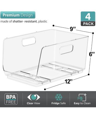 Medium 4 Pack Stackable Storage Bins Open Front - Clear Stackable Storage Bins - Pantry Bins